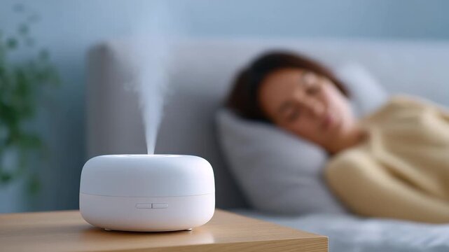 Aromatherapy for relaxation with diffuser in bedroom
