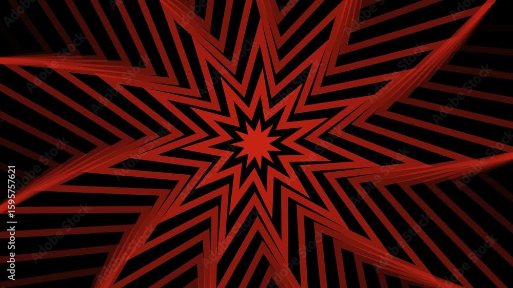 Poster dynamic red starburst: abstract geometric pattern animation on black background