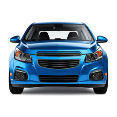 Blue car front, sleek headlights and prominent grille, presented on a clear background for easy editing