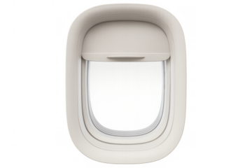 Airplane window with lowered sunshade, isolated on transparent background, representing travel and aviation concepts