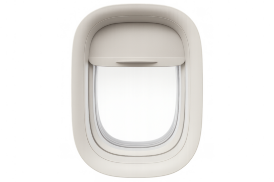 Airplane window with lowered sunshade, isolated on transparent background, representing travel and aviation concepts
