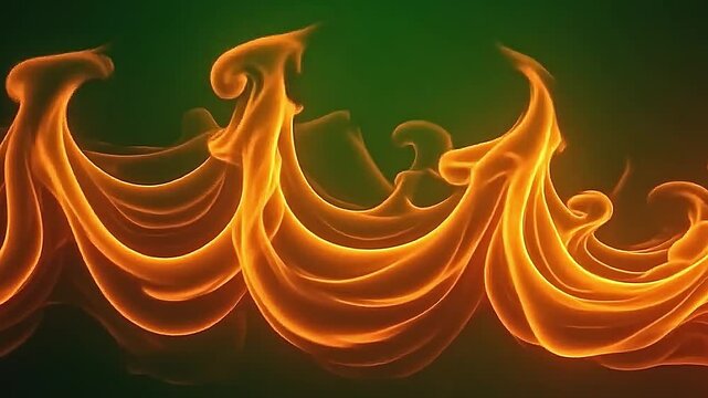 The scene showcases explode orange flame texture cascading gently over a rich green background, the fiery patterns moving fluidly and harmoniously.
