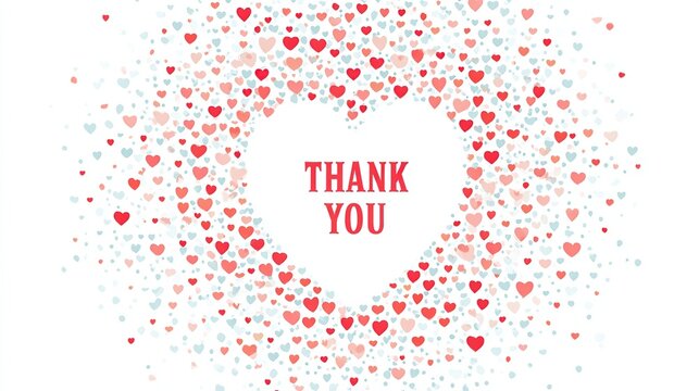 Naklejki Heart-shaped thank you graphic with many small hearts