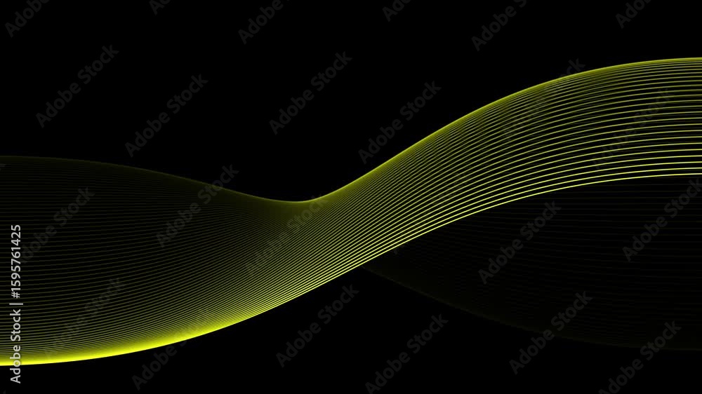 Poster dynamic yellow wave: abstract lines flowing on black background