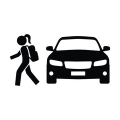 Taking children to and from school in the car. School run icon.  Vector icon isolated on white background.