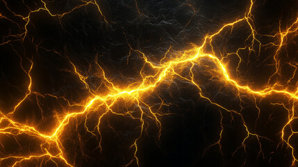 A dramatic image of powerful, glowing yellow lightning bolts on a dark background. This is perfect for concepts of energy, power, or storms