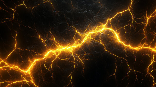 A dramatic image of powerful, glowing yellow lightning bolts on a dark background. This is perfect for concepts of energy, power, or storms