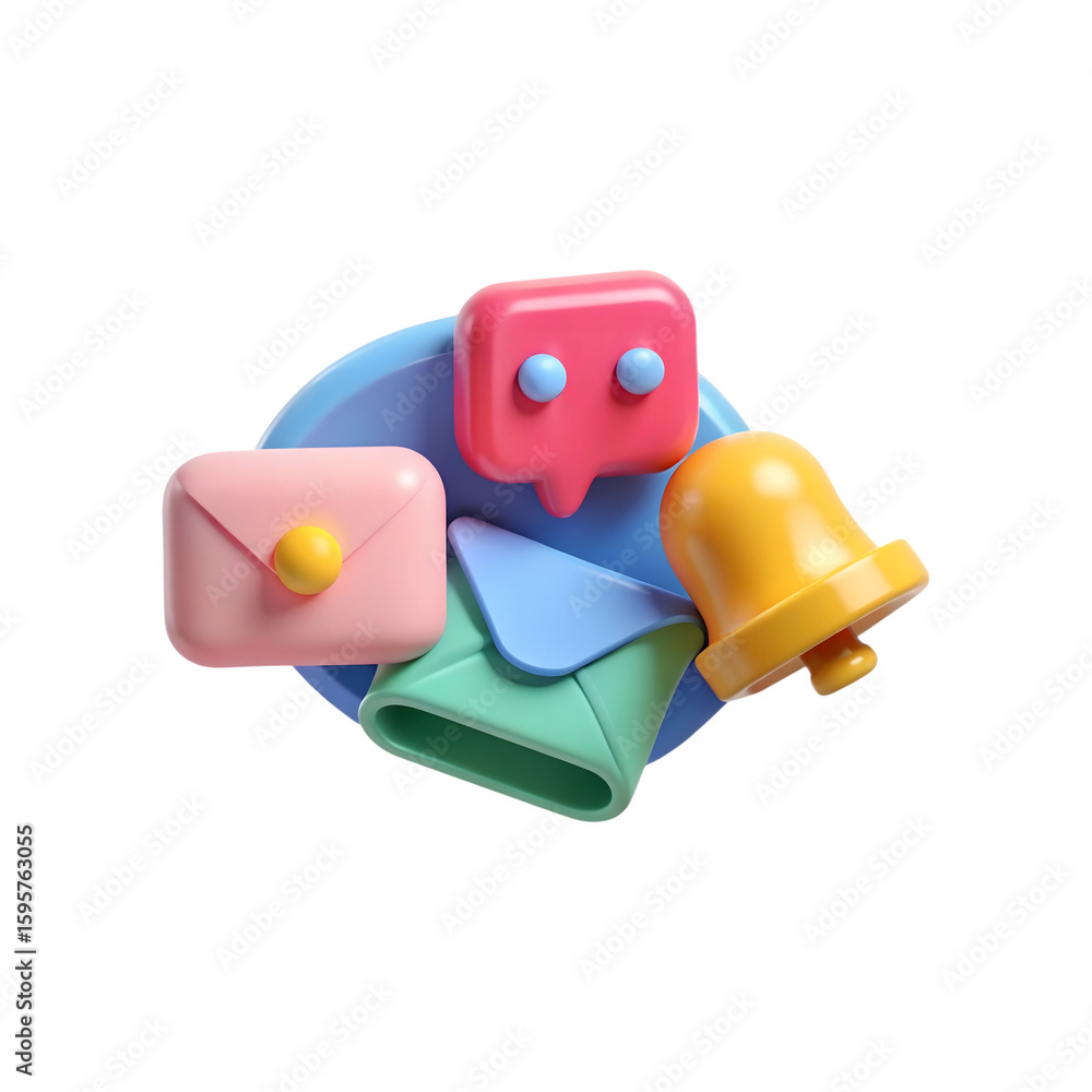 Poster 3d icons of email notification and chat bubble isolated on transparent background