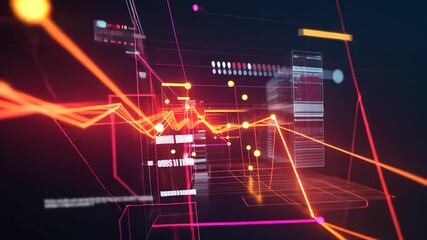 Abstract digital interface with vibrant lines and data visualizations - Powered by Adobe