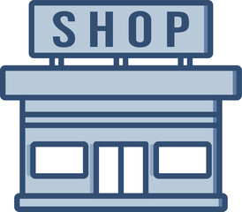 Storefront vector icon with transparent background. Changeable blue color design.