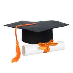 Graduation Cap and scroll on transparent background png