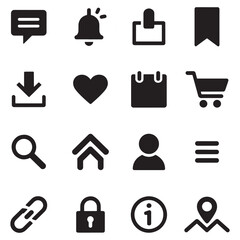 Versatile Icon Set Representing Common Digital Interface Elements for User Navigation and Interaction on Websites and Applications Design