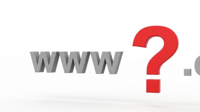 A 3D rendering of www followed by a red question mark, symbolizing online search and domain name uncertainty.