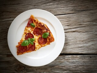 a slice of pizza on a plate