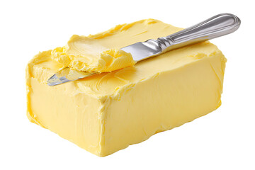 A block of butter with a butter knife.