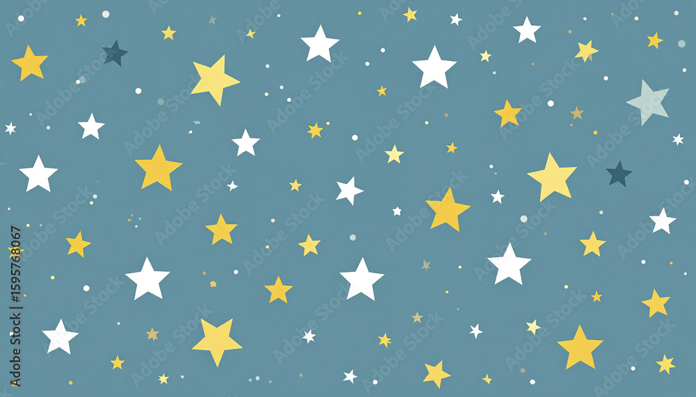 Poster star pattern background with yellow and white stars scattered on blue, creating cheerful and playful