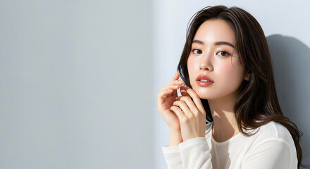 おしゃれなカットモデル女性の自然光ポートレート