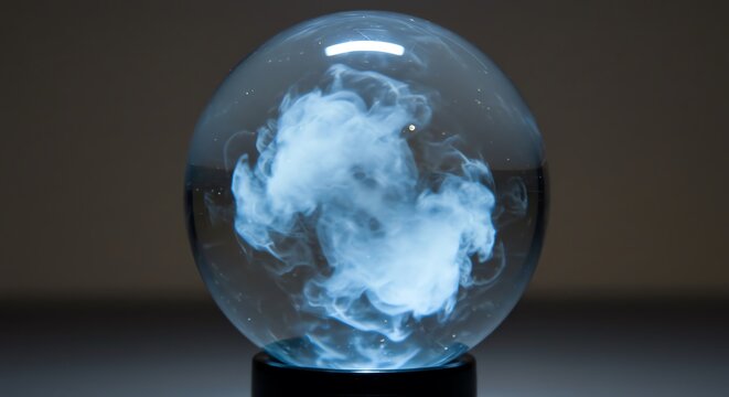 Blue swirling smoke inside a glass sphere