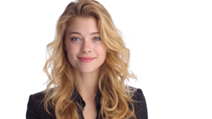 Stylish woman with flowing blonde hair, a captivating portrait in black