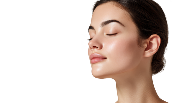 Serene woman with closed eyes, a portrait of peace and tranquility in soft light