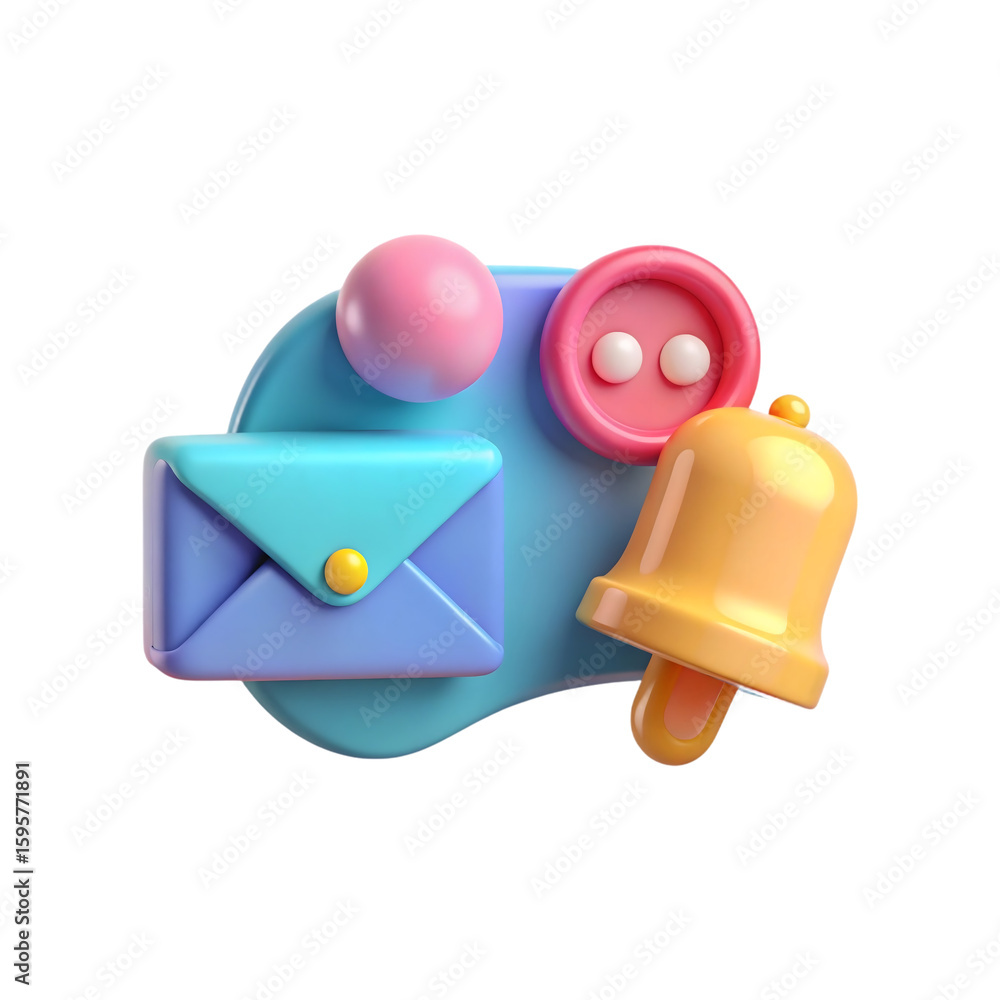 Poster 3d notification icons for email and alerts isolated on transparent background