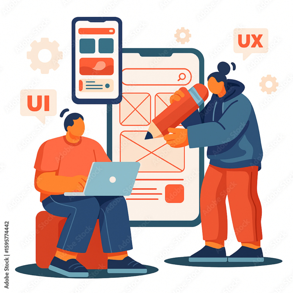 Aufkleber dynamic team crafting innovative mobile app design, user interface and experience concept, collabora
