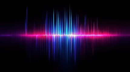 Abstract vibrant sound wave graphic with vertical lines and a horizontal light band of magenta and cyan