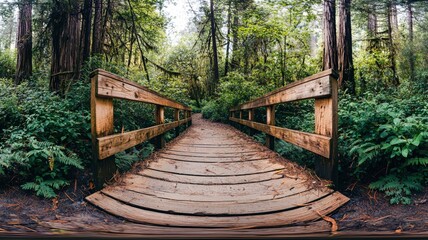 Obraz premium Wooden walkway through natural forest landscape