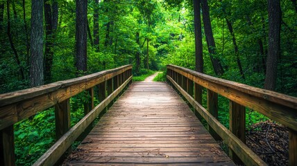 Wooden walkway through natural forest landscape