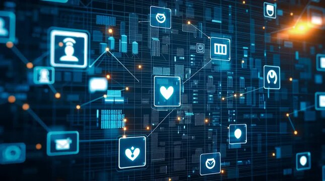 AI tracking social media sentiment trends in digital interface, social media sentiment trends tracked by AI system, futuristic AI dashboard for social media sentiment trends

