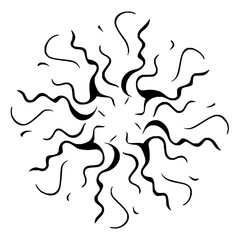 Abstract radial design featuring black wavy lines emanating from a central point on a white background
