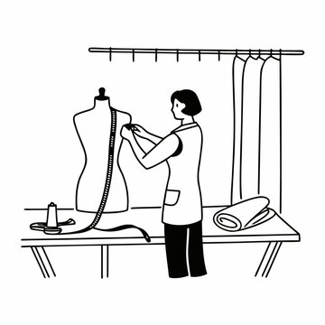 seamstress measuring dress form black and white clip art preview