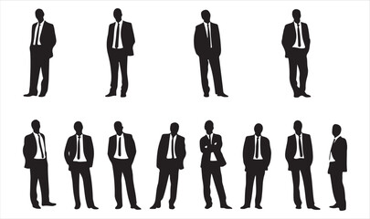 Businessmen Silhouettes in Formal Attire Displaying Confident Professional Poses