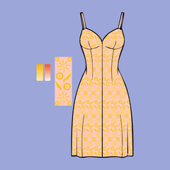 Peach Dress with Yellow Floral Pattern