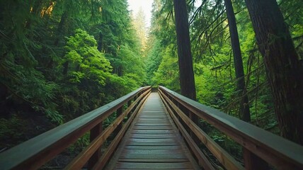 Obraz premium Wooden walkway through natural forest landscape