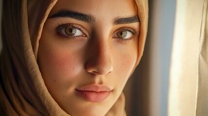 Naklejka premium Introspective female portrait with shadow patterns