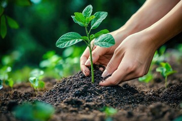 Rural hands nurturing a new plant