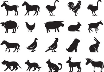 Naklejka premium Farm Animal Silhouette Icons Set Premium Vector Collection
