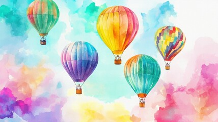 Fantasy sky filled with colorful watercolor balloons