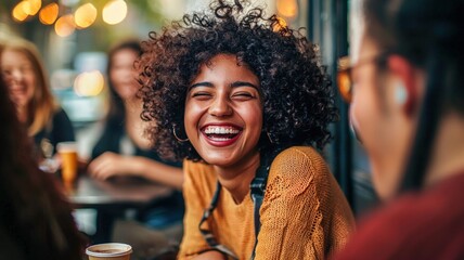 Diverse group of young adults enjoying drinks and conversation