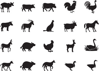 Obraz premium Farm Animal Silhouette Icons Set Premium Vector Collection
