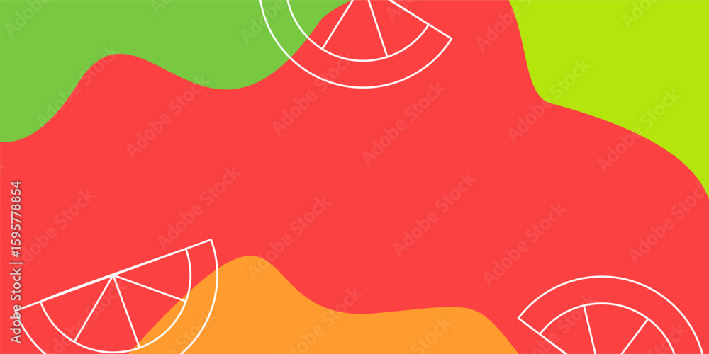Aufkleber summer background with abstract shapes, waves, and oranges with empty space for text. template for b