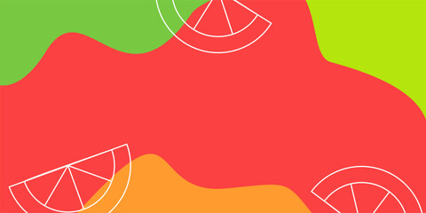 Summer background with abstract shapes, waves, and oranges with empty space for text. Template for banners, posters, and social media.