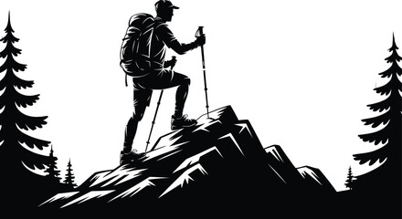 Hiking Man Silhouette Vector Illustation
