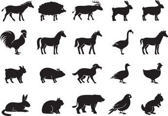 Fototapeta premium Farm Animal Silhouette Icons Set Premium Vector Collection