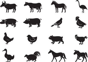 Farm Animal Silhouette Icons Set  Premium Vector Collection