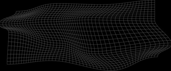 Abstract 3D Wireframe Curved Grid on a Black Background
