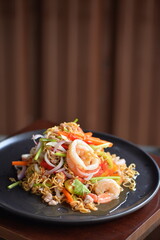 Spicy salad noodles with shrimp and squid, Spicy sea food