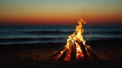 Fototapeta premium Bonfire on a beach at dusk