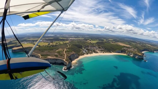 Paragliding over the beach coast with a privileged view of the sea